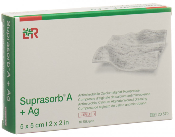 Suprasorb A +Ag Calcium Alginat Kompressen 5x5cm steril 10 Stk