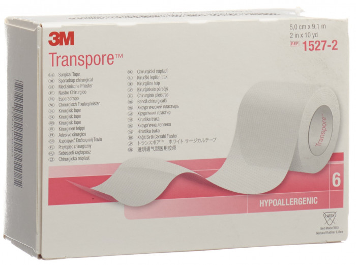 3M Transpore Rollenpflaster 50mmx9.14m transparent 6 Stk