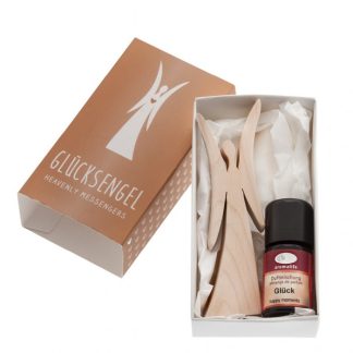 Aromalife Geschenkset Glücksengel Holz 9cm und Duftmischung Glück 5ml