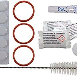 Premium Care Set 200926 for All Siemens EQ Series + Bosch Vero Series Fully Automatic Coffee Machines | 10 Cleaning Tablets, 5 Descaling Tablets, O-Rings, Cleaning Brush, 4 g Silicone Grease, QR