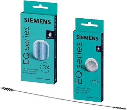 Siemens Cleaning Set for Siemens EQ Series Coffee Machines: 10 Cleaning Tablets (TZ80001A) + 3 Descaling Tablets (TZ80002A) with Practical Cleaning Brush for Fully Automatic Coffee Machines