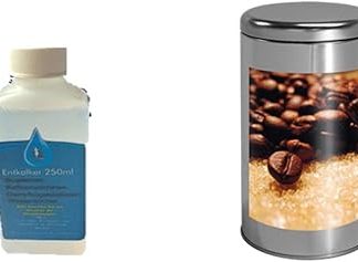 Liquid limescale suitable for all fully automatic coffee machines and espresso machines. Very simple and thorough 250 ml and metal coffee tin 500 g.
