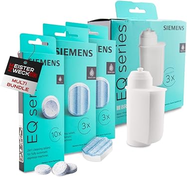 MEISTERZWECK4U Siemens Care Set for Fully Automatic Coffee Machine, EQ Series, 1x Cleaning Tablets, 2x Descaling Tablets, 3-Pack Water Filter Cleaning Set - Cleaning and Descaling Coffee Machines