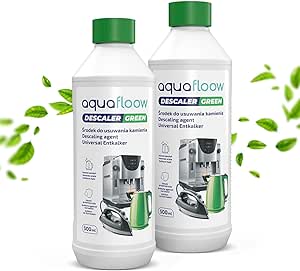 Aquafloow Universal Eco Descaler Coffee Machine 2 x 500 ml | Liquid Descaler Set | Best Descaler Coffee Machines Liquid, Strong Cleaning Limescale Remover | Compatible with Delonghi Jura Saeco