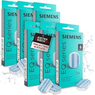 MEISTERZWECK4U - Siemens TZ80002 Descaling Tablets Pack of 18 - For All EQ & Supresso Fully Automatic Coffee Machines - Cleaning, Descaling Coffee Machines - Removes Limescale and Corrosion Protection