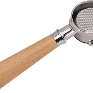 AMONIDA 58 mm Bottomless Portafilter, 3 Ears, Solid Wood Handle, Removable Bottomless Portafilter for Home (A2 Beech)