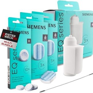 MEISTERZWECK4U Siemens Care Set for Fully Automatic Coffee Machines EQ Series 1 x Cleaning Tablets, 2 x Descaling Tablets, 3 Pack Water Filter & Cleaning Brush - Cleaning Set Coffee Machine