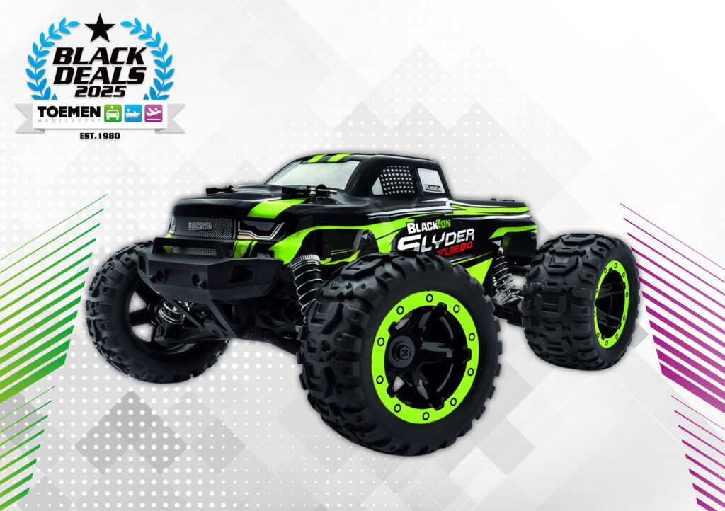 BlackZon Slyder MT Turbo 1/16 4WD Brushless Electric Monster Truck Green complete with 1000mAh Lipo battery and charger – 50 km/h