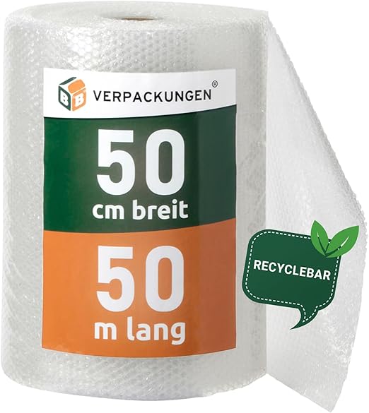 BB-Verpackungen 1 x Bubble Wrap 0.5 x 50 m (Type 60, Shipping Film, Upholstery Film for Protection of Sensitive Items, Recyclable) – Sets Between 1 and 30 Rolls