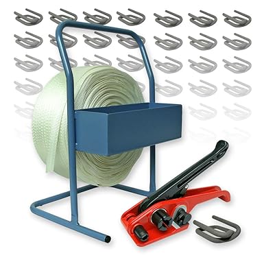 VEMATEC Strapping Set Woven HD 19 mm - 400 m Strapping Tape, Tape Dispenser, Strapping Device, Wire Clamps