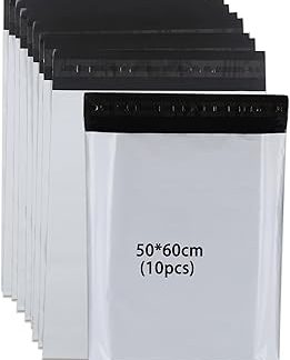 newlng Plastic Shipping Bags, 500 mm x 600 mm, Pack of 10, Opaque and Tear-Resistant with Self-Adhesive Strips, Shipping Bags for Goods, Textile Logistics, Transport Bags, White, Large