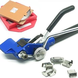 KGLHJDY Steel Band Strapping Kit, Steel Band Tensioner Cutting Tool with 100 Feet Long Band Spool Made of 304 Stainless Steel, 100 Pieces Steel Ear Closure Buckle for Strapping and Packing