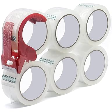 WELSTIK Pack of 6 Parcel Tape with Dispenser for Packaging Parcels and Shipping Boxes, Solid and Strong - Transport and Packing Tape, 5 cm x 55 m, Crystal Clear