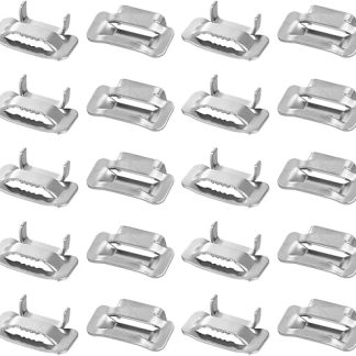 BENECREAT Pack of 40 304 Stainless Steel Stud Earrings 2.5 cm Wide Metal Banding Clips Wing Seal Pipe Clamp for Pipes Wood Cable Strapping and Packaging