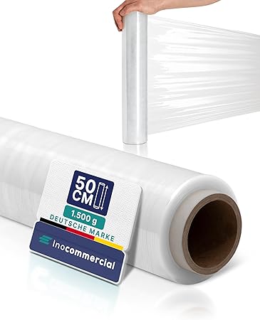 Inoverse 1 Roll Stretch Film Transparent Wrap Film 50 cm / 230 m - 1.5 kg, Film for Furniture & Moving, Pallet Film, Hand Stretch Film, Packaging Film on a Roll, Stretch Film Roll