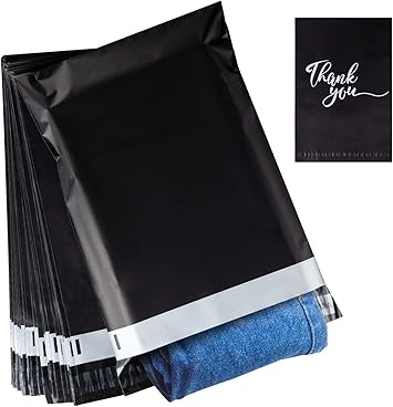60 Plastic Mailing Bags, Thank You, 30 x 40 cm, Waterproof and Tear-Resistant Shipping Bags for Shipping Packaging, Black