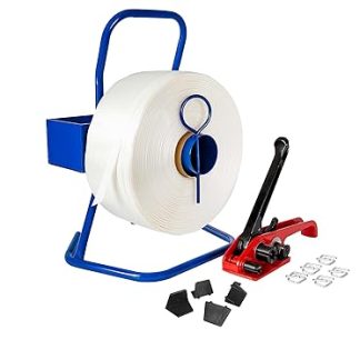 Kortpack - Strapping set 16 mm complete with dispenser - tensioner - 500 clamps and 850 m polyester tape and 100 edge protection corners.