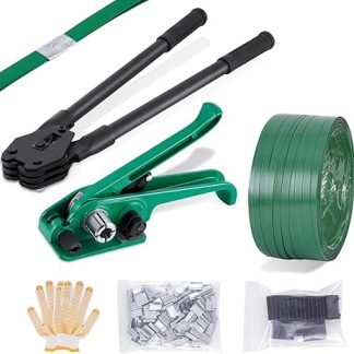 BAOSHISHAN Strapping Set 12-19 mm Manual Strapping Device with 200 m PET Strapping Tape Only for PET Packaging Tape (Tensioner, Closer, Strapping Tape, 100 Metal Buckle, 20 Corner Protectors, Gloves)
