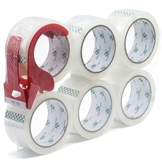 BOMEI PACK Packing Tape Transparent with Plastic Dispenser 48 mm x 66 m 6 Rolls