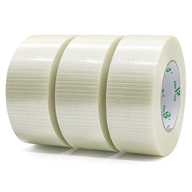 BOMEI PACK 3 Rolls Bi-Directional Reinforced Filament Tape 50 mm x 50 m for High Performance Packaging