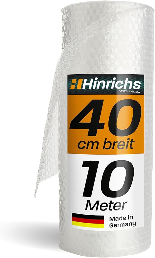 Hinrichs Bubble Wrap Roll 10 m x 40 cm – Ideal for Shipping, Packaging and Moving – 100% Recyclable – Bubble Wrap as Packaging Material – Studded Film – Upholstery Material