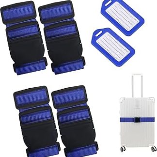 kingsea Suitcase Straps Eye-catching, Pack of 4 Suitcase Straps with 2 Address Labels, 5 x 165 cm Luggage Strap, Adjustable Luggage Strap for Travel, Suitcase Binding