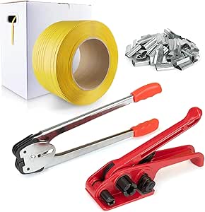 KGLHJDY Hochleistungs-Umreifungsset für Verpackungen – Verbessertes Poly-Umreifungs-Spanner-Werkzeugset mit 3280 Fuß langem PP-Verpackungsband, 100 Metallsiegeln