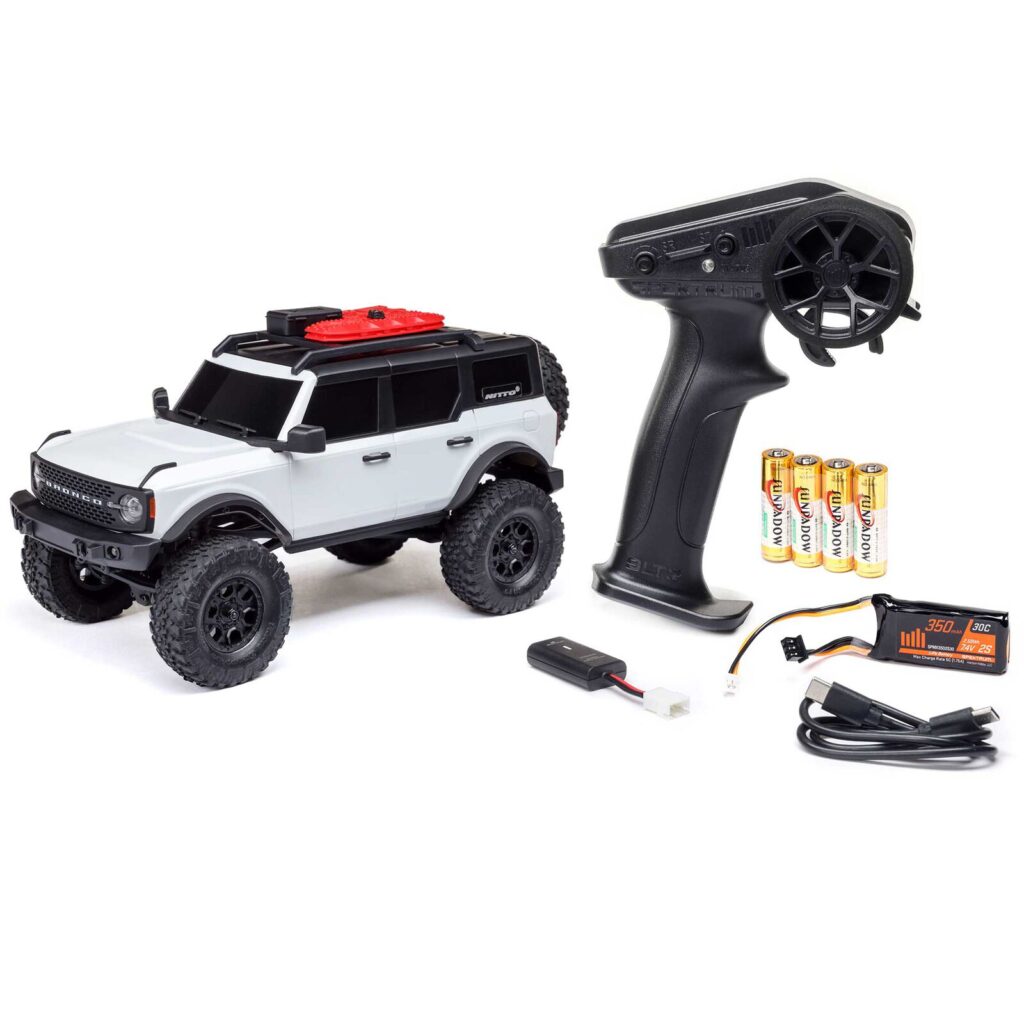 Axial 1/24 SCX24 Ford Bronco 4X4 RTR Brushed Rock Crawler complete with battery and charger – White (Toemen Summer Sale)
