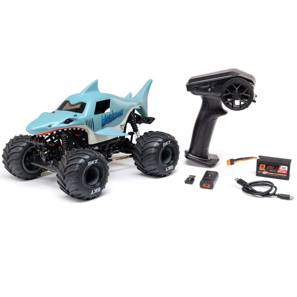 Losi 1/18 Mini LMT Megalodon 2S 4X4 RTR Brushed Monster Truck Blue complete with battery and charger (Toemen Summer Sale)