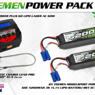 Toemen Modelsport Power Racing 60C 5200Mah 3S 11,1V lipo battery with EC-5 plug + RC Plus Power Plus 60 Lipo Charger + Charging cable XT60 / EC-5