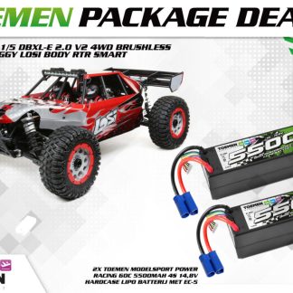 Team Losi 1/5 DBXL-E 2.0 V2 4WD Brushless Desert Buggy Losi Body RTR Smart + 2x Toemen Modelsport 60C 5500Mah 4S 14,8V lipo batteries